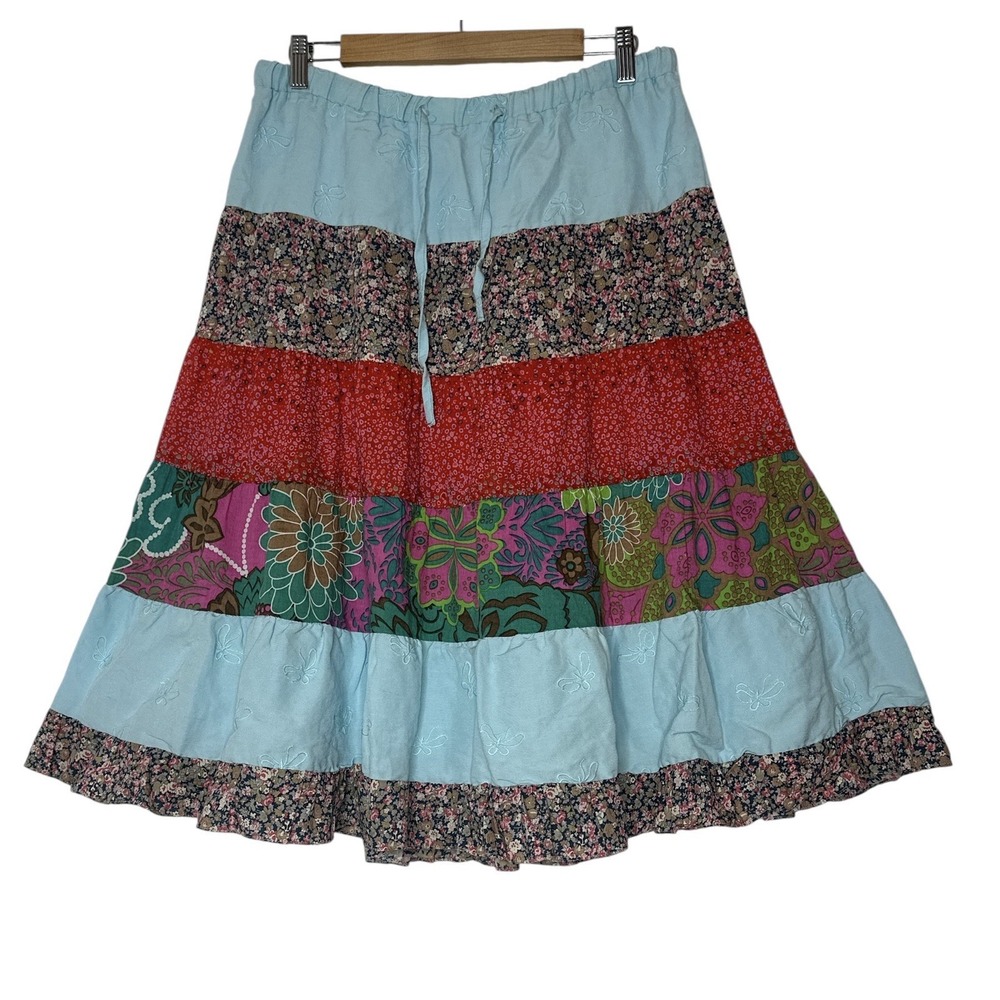 MAID‎ Skirt Women Large Elastic Waist Midi Floral Bohemian Festival Patchwork